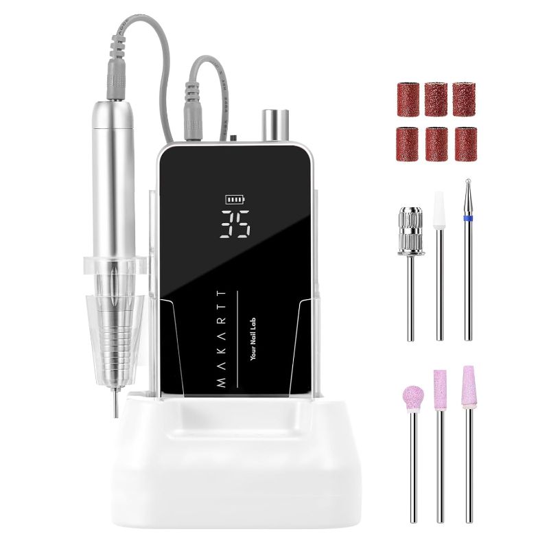 Photo 1 of Makartt Electric Nail Drill - 35000RPM Rechargeable Efile with Coreless Motor, Nouvella Portable Nail Filer Machine for Acrylic Gel Removal with Drill Bits Set, Black

