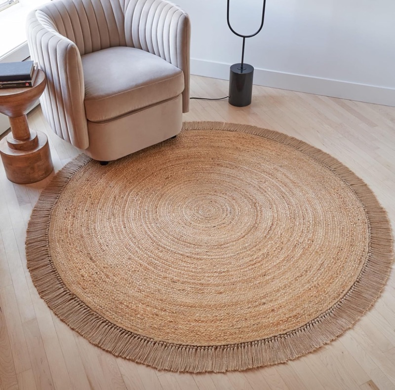 Photo 1 of Beautiful 5x5 ft Round Jute Area Rug for Your Home - This Natural Hand Woven Rug Fits Perfectly Into Your Entry Area, Kitchen Or Living Room - Modern Braided Circle Mat Enhances Any Boho Decor