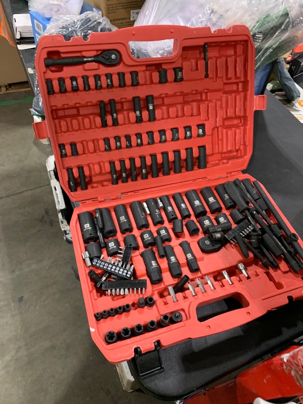 Photo 1 of LLNDEI 1/4 & 3/8 Inch Drive Impact Socket Set, 186 Pieces Metric and Standard Full Sockets, CR-V Deep & Shallow Sockets Tool Set with Ratchet Wrench Handle, Spark Plug Socket, Bits for Mechanic