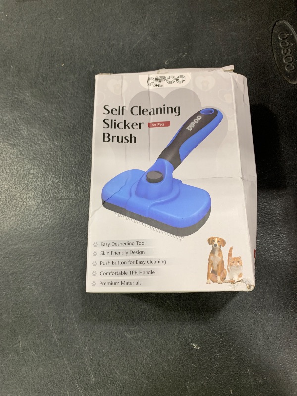 Photo 1 of Dipoo Self-Cleaning Brush for Pet Deshedding - Skin-Friendly Grooming Tool for Dogs and Cats, Blue
