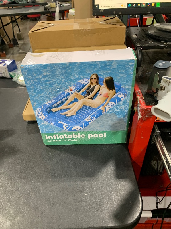 Photo 1 of Inflatable Tanning Pool Lounger Float with Sprinkler, 77" x 48" Pool Floats Adult with Pillow, 6 in 1 Suntan Tub Raft Floatie with Drink Holder Sunbathing Water Lounge