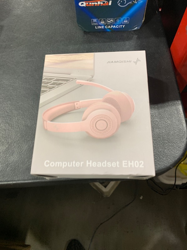 Photo 1 of JIAMQISHI Wireless Headset with AI Noise Cancelling Microphone Bluetooth Headset - Bluetooth V5.2 Headphones with USB Dongle & Mic Mute for Computer/Laptop/PC/iPhone/Android/Cell Phones (Pink)