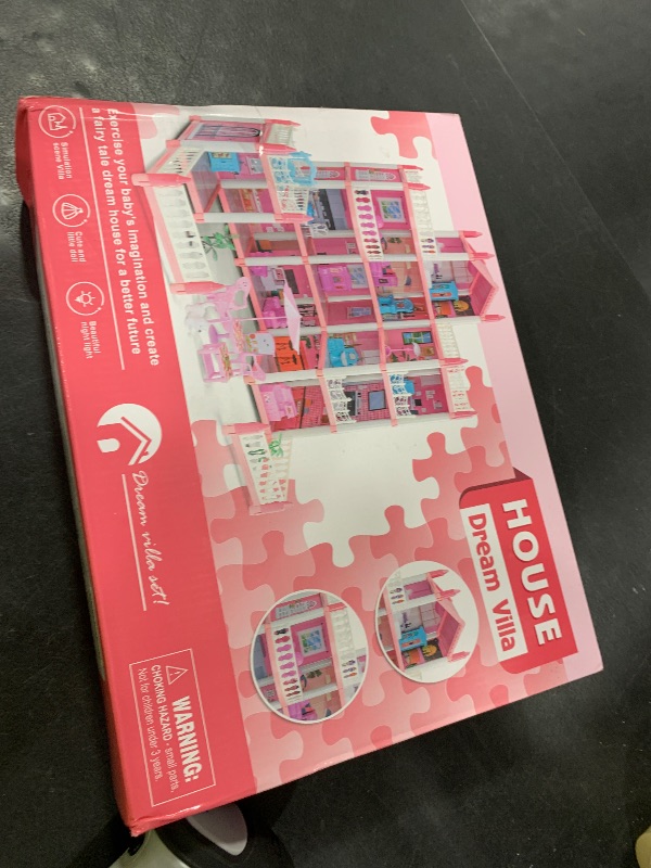 Photo 1 of 4 Stories Dollhouse for Girls, DIY Doll House Accessories Playhouse with Furniture and 11 Rooms, Pretend Play House with Lights for Kids, Portable Building Dolls Playset Toys Kit Gift for Ages 6+
