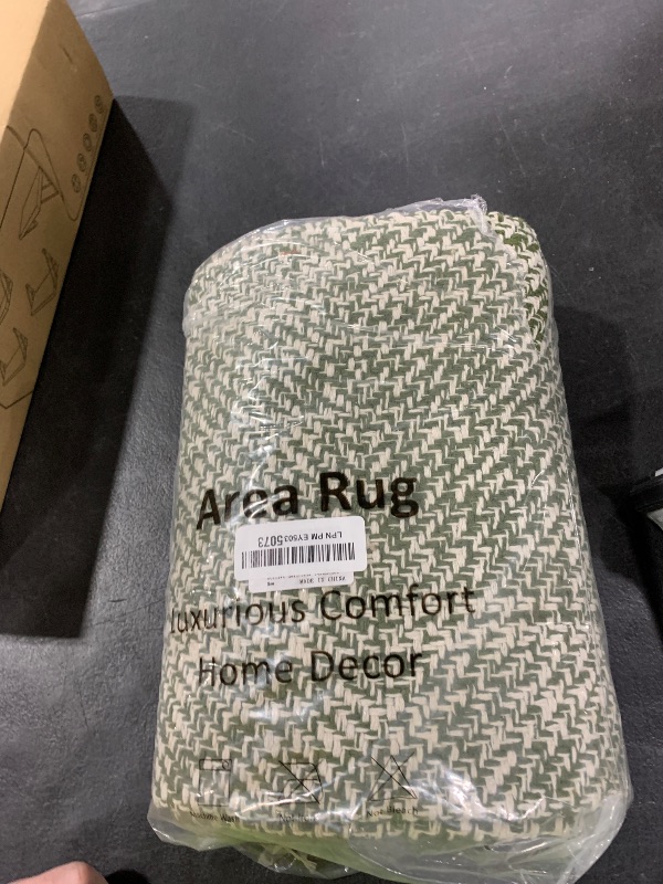 Photo 1 of Collive Hallway Runner Rug, 2' x 5' Soft Washable Kitchen Runner Rug, Olive Green/Cream Contemporary Modern Laundry Room Rugs Indoor Hand-Woven Cotton Carpet for Bedroom Entryway Front Door Farmhouse