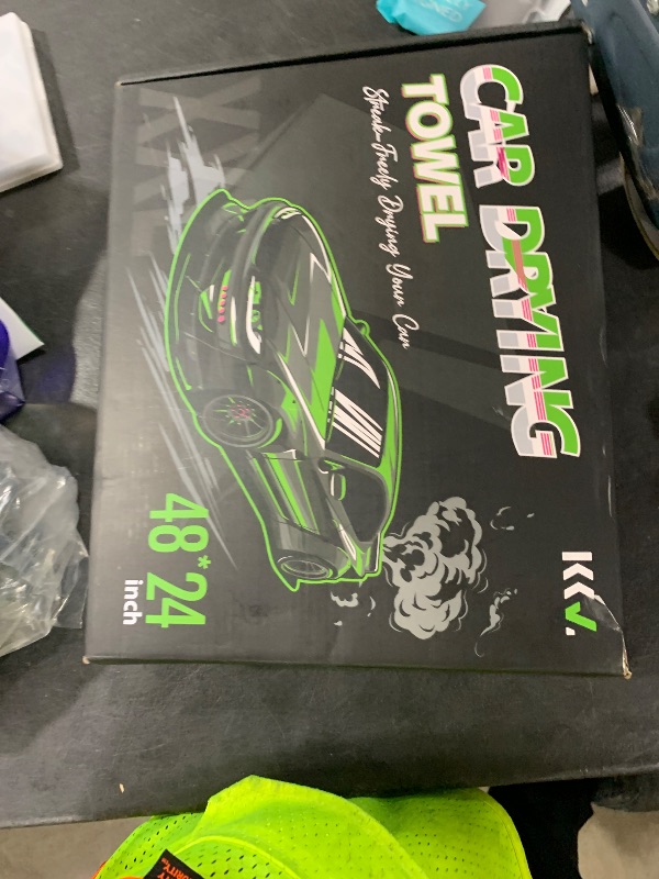 Photo 1 of KKV Full-Sized SUV Drying Towel, 48”x24” Dual Sided Microfiber Car Cleaning Towel with Twisting Yarn Technique, 1400GSM Super Absorbent, Scratch-Free, Machine Washable (Darkgray-GreenYellow)