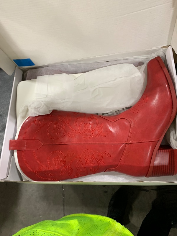 Photo 1 of DREAM PAIRS Cowboy Boots for Women Cowgirl Western Boots Fashion Embroidery Stitched Chunky Heel Mid Calf Boots,Size 7.5,Red-Pu,DWUMMB2504