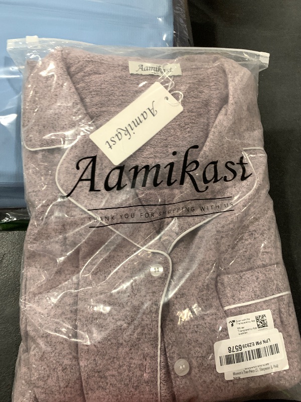 Photo 1 of Aamikast Women's Two-piece Classic knit Pajama Sets Long Sleeve Button Down Sleepwear (L, Pink)