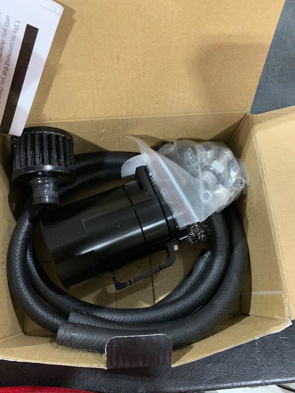 Photo 1 of EVIL ENERGY Oil Catch Can, 300ML Baffled Oil Can with Breather Filter, Universal Aluminum Air Oil Separator Breather Tank with 3/8" ID 5FT NBR Fuel Hose Kit