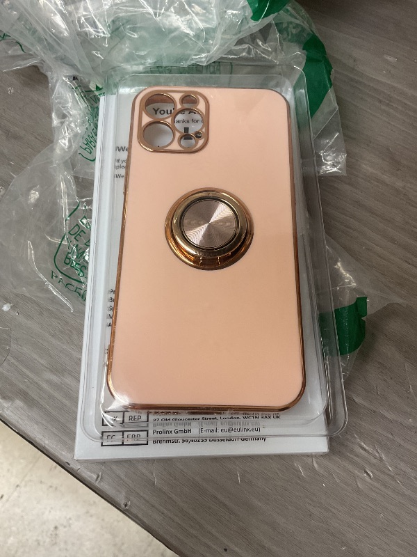 Photo 1 of Silicone Case for iPhone 13 Prowith Magnetic Attraction Metal Ring Holder Stand, Edge Plated Shockproof Non-Slip Ultra Thin Phone Protective Cover for iPhone 13Pro 6.7 inch Light Pink