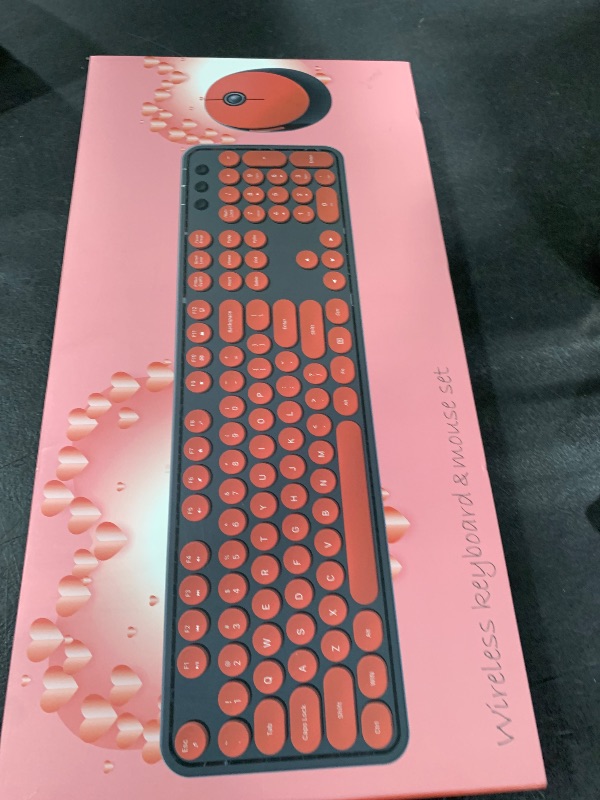 Photo 1 of Wireless Keyboard and Mouse, COOFUN Retro Typewriter Keyboard with Round Keycaps, Full-Size Ergonomic, Ideal for Windows PC, Home, Office, and College Black and Red