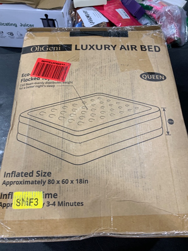 Photo 1 of OhGeni Queen Air Mattress with Built in Pump, Inflatable Blow Up Mattress 18 Raised Comfort,Upgraded Surface Portable Mattress, Air Bed for Camping, Home and Guest, Colchone Inflable, 650 lbs Max