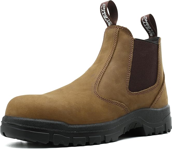 Photo 1 of Slip on Work Boots for Men Soft/Composite Toe Comfort Leather Abrasion Puncture Slip Resistant Sole Safety Chelsea