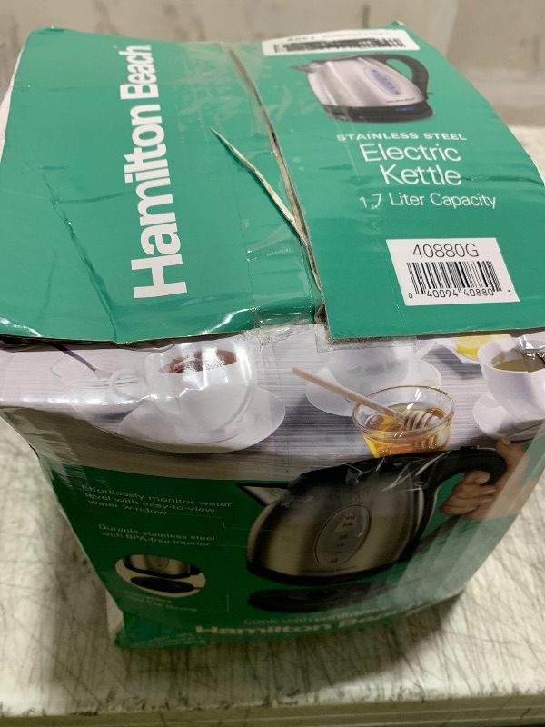 Photo 1 of Hamilton Beach Electric Tea Kettle, Water Boiler & Heater, 1.7 Liter, Cordless Serving, 1500 Watts for Fast Boiling, Auto-Shutoff and Boil-Dry Protection, Stainless Steel (40880)