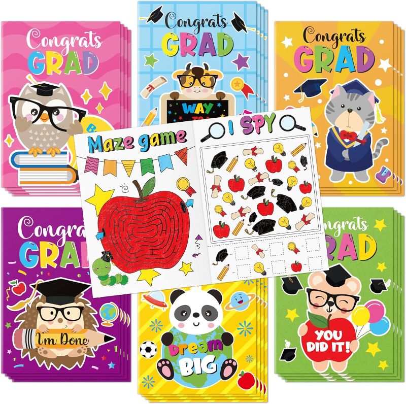 Photo 1 of Congrats Grad Activity Books- 24Pcs Kindergarten Graduation Mini Games Coloring Book Set for Kids Bulk Preschool Graduation Theme Mazes Word Search Games for School Ceremony Party Goodie Bags Stuffers