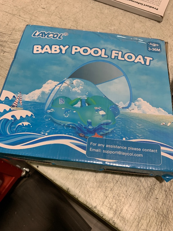Photo 1 of LAYCOL Baby Swimming Float Inflatable Baby Pool Float Ring with Sun Protection Canopy,add Tail no flip Over for Age of 3-36 Months