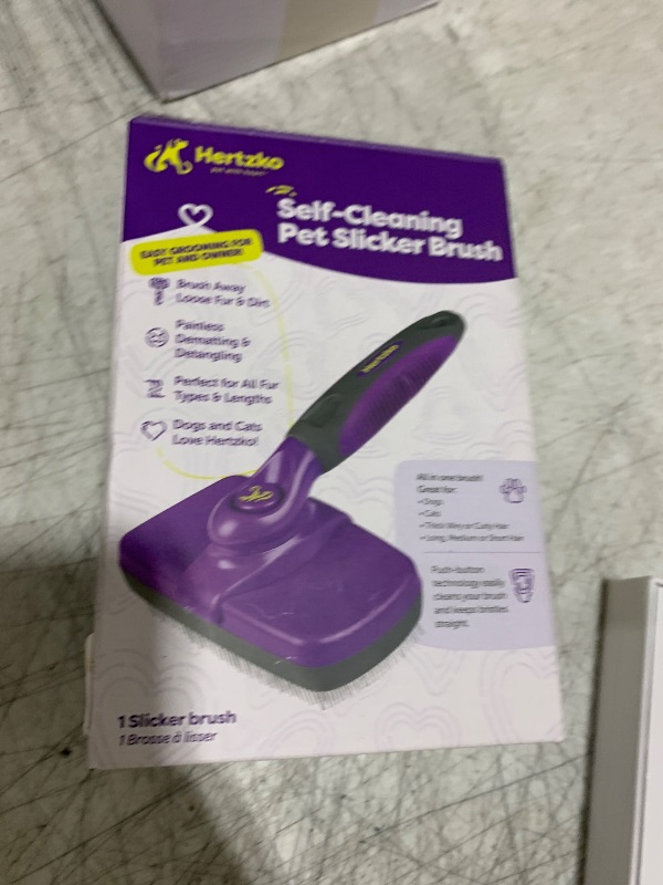 Photo 1 of Hertzko Self Cleaning Slicker Brush for Dogs and Cats - Pet Hair Brush for Shedding Long and Short Hair - Easy Clean Retractable Bristles - Cat and Dog Grooming Tool - Purple