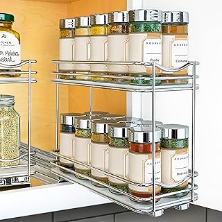 Photo 1 of LYNK PROFESSIONAL® Pull Out Spice Rack Organizer for Inside Kitchen Cabinets - 4-1/4 inch Wide - Slide Out Drawer – Chrome Sliding Spice Cabinet Organization Shelf Racks - 2 Tier

