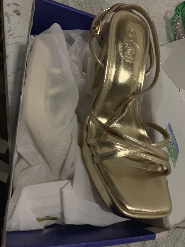 Photo 1 of Trary Gold & White Heels - Square Toe, 3 inch Platform, Strappy & Block Heels for Wide Feet, Ankle Strap Y2k Shoes for Prom