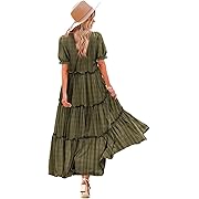 Photo 1 of YESNO Summer Casual Bohemian Floral Dresses for Women Puff Short Sleeve Long Maxi Dress with Pockets ETX s
