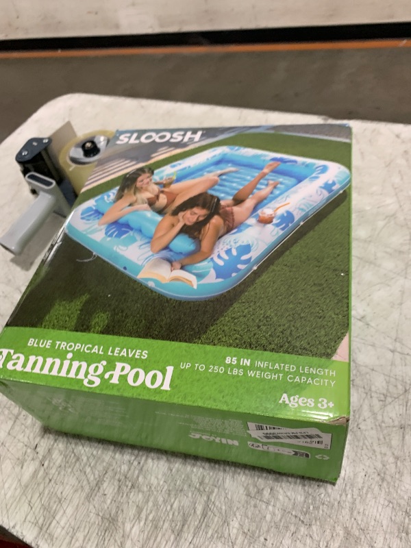 Photo 1 of SLOOSH Inflatable Tanning Pool Lounger Float, 85" x 57" Extra Large Pool Floats Adult with Pillow, 4 in 1 Suntan Tub Raft Floatie,Sunbathing Bed Lounge for Water Blow Up Ball Pit Party Gifts, XL-Blue
