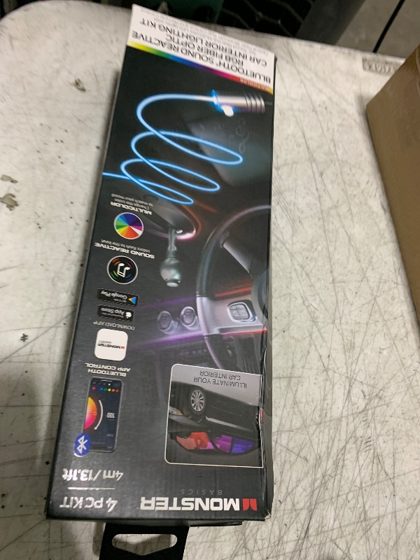Photo 1 of Monster Bluetooth Sound Reactive RGB Fiber Optic Car Interior Lighting Kit, Use Remote/Downloadable App to Customize, Sound-Reactive Mode, Easy Installation, 13ft Cable/12V Adapter Included, 4-Pack