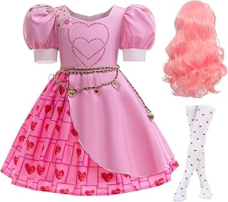 Photo 1 of iTVTi Kids Rise Red Costume Girls Bridget Pink Princess Dress Younger Queen of Heart Cosplay Outfit for Halloween Party, Pink, 6-7 Years(Tag 140)