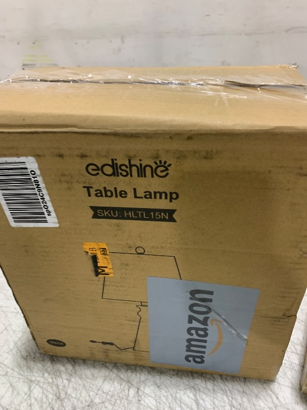 Photo 1 of EDISHINE 21.85" Boho Table Lamp, Rustic Bedside Lamp, Water Transfer Red Wood Grain Metal Base, Beige Linen Shade, Farmhouse Nightstand Lamp for Living Room, Bedroom, Office, E26 Base