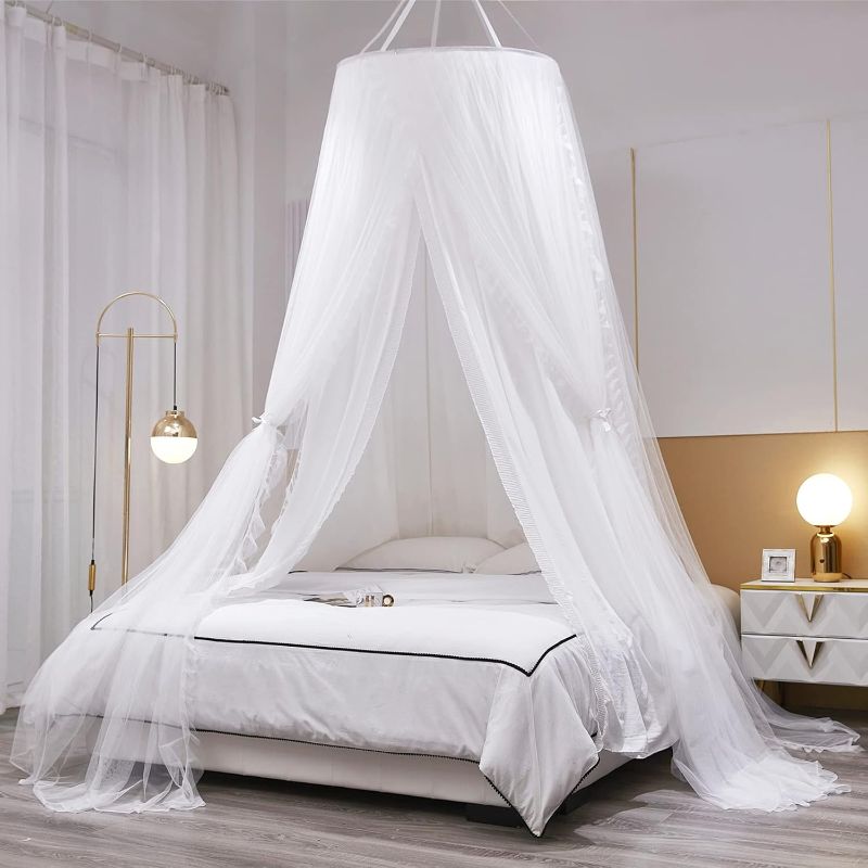 Photo 1 of VETHIN Double Layer Princess Round Dome Canopy Bed Curtain for Girls Adults,Children Dreamy Mosquito Net,Cute Bedroom Decoration Castle Play Tent Reading Nook Canopies (Dome-White/White)