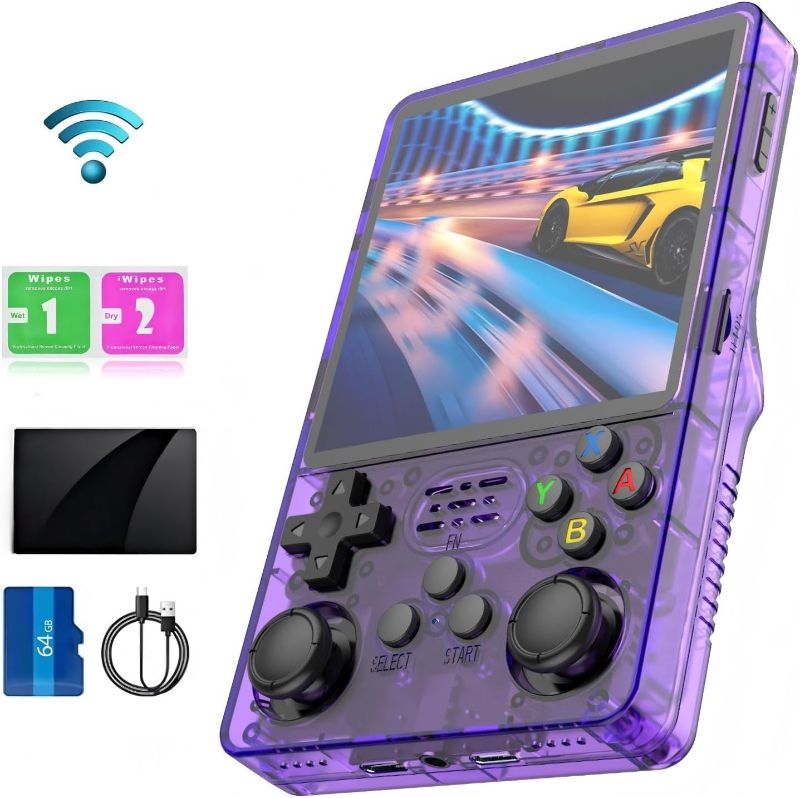 Photo 1 of Ugonetend r36s plus Handheld Retro Game Console 4.0-inch IPS Screen, Portable Emulator Handheld Linux arkos2.0 System 26+ Emulators ?64G Card Preloaded with 5000+ Games (Purple)