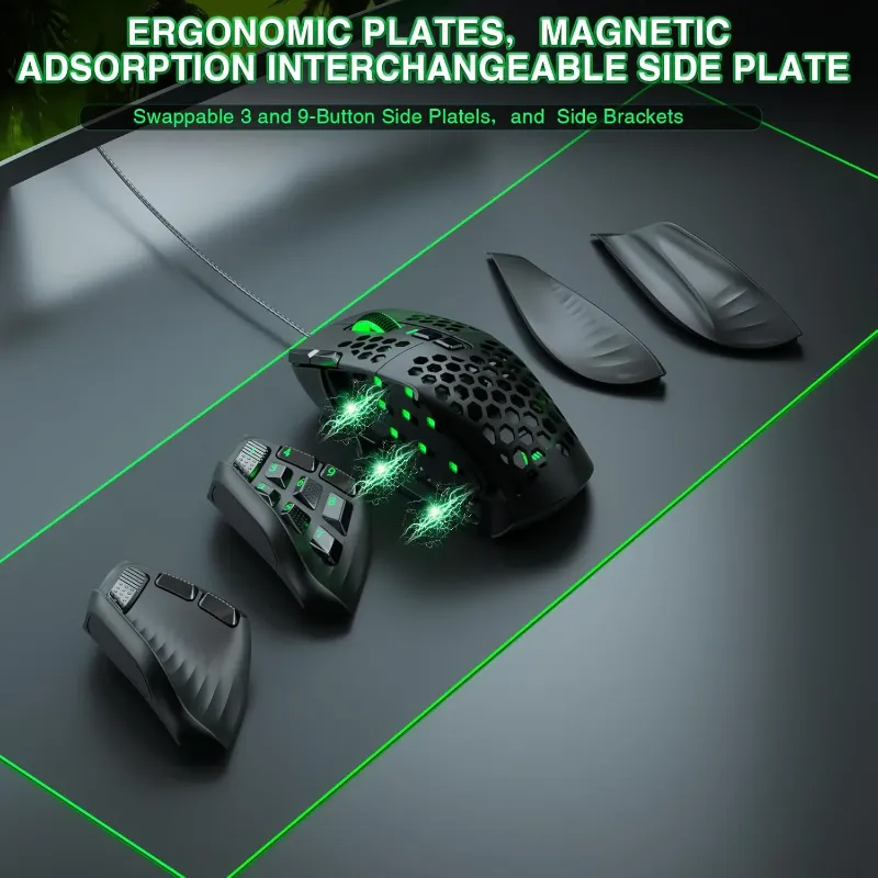 Photo 1 of Gaming Mouse: SOLAKAKA SM809 MMO mouse adopts high precision PAW3311 optical sensor, DPI can be adjusted freely by ±100 from 100 to 24000 DPI via software, 8 adjustable DPI levels (default value 1000