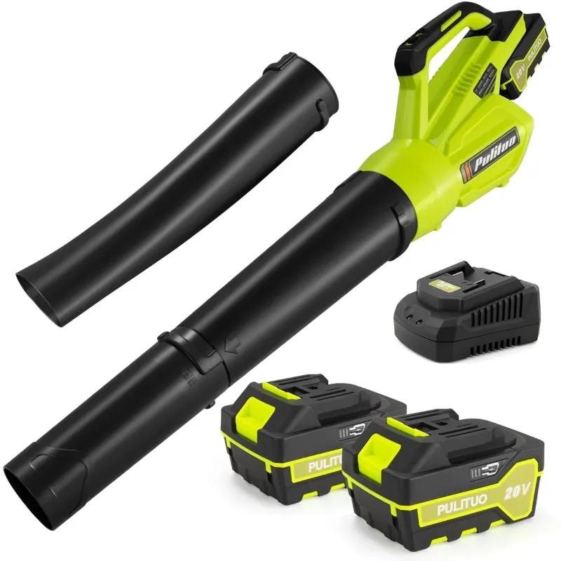 Photo 1 of Leaf Blower Cordless with 2 Battery and Charger, 400CFM High Speed Leaf Blower with 2 Tubes, 20V Electric Leaf Cleaner, Lightweight Handheld Small Blower for Patio, Garden, House, Depot, Green