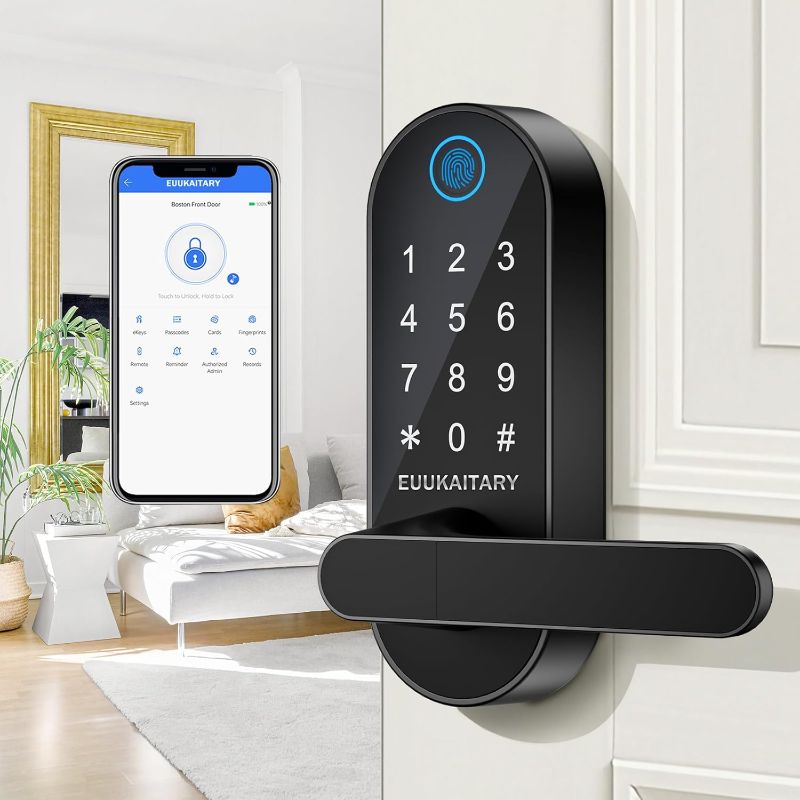 Photo 1 of Fingerprint Door Lock, Keyless Entry Door Lock, Smart Locks for Front Door, Built-in WiFi, App Remote Control, Digital Keypad Code Unlock, Auto-Lock, Electronic Deadbolts with Handle