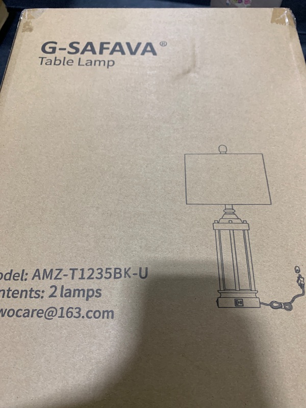 Photo 1 of 25'' Table Lamps for Bedroom Living Room Lamps Set of 2 Farmhouse Nightstand Bedside Lamps with USB Ports, Built-In Frosted Glass Night Light Industrial Metal Night Stand Lamp, Bulbs Included, Black