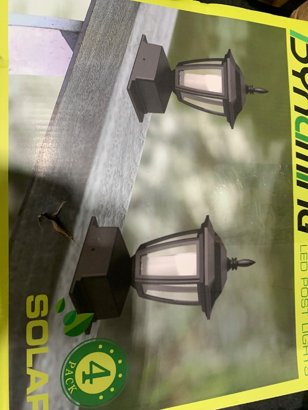 Photo 1 of Dynaming Solar Flame Post Lights Outdoor, Solar Powered Lamps Fence Post Cap Lights, Flickering Flame LED Lantern Decorative Waterproof for Garden Deck Patio, Fit 4x4, 5x5 or 6x6 Wooden Posts, 4 Pack
