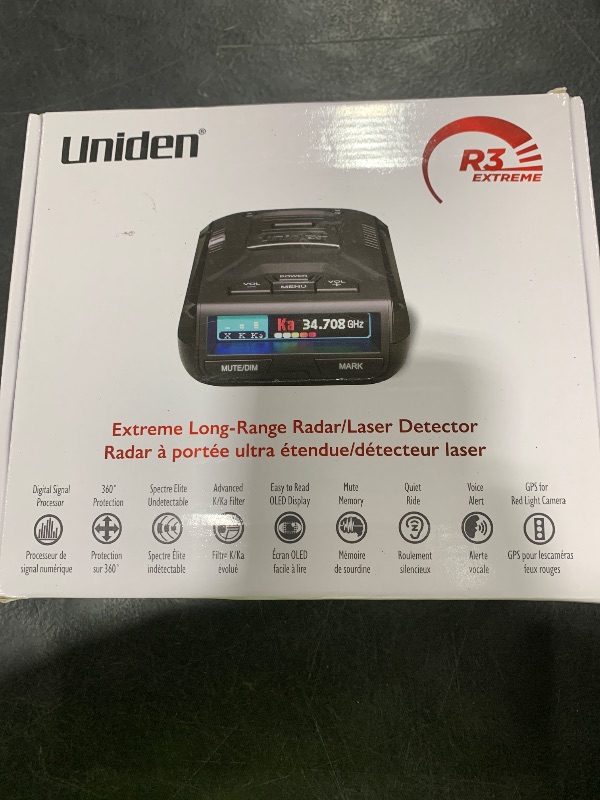 Photo 1 of Uniden R3 EXTREME LONG RANGE Laser/Radar Detector, Record Shattering Performance, Built-in GPS w/ Mute Memory, Voice Alerts, Red Light & Speed Camera Alerts, Multi-Color OLED Display , Black