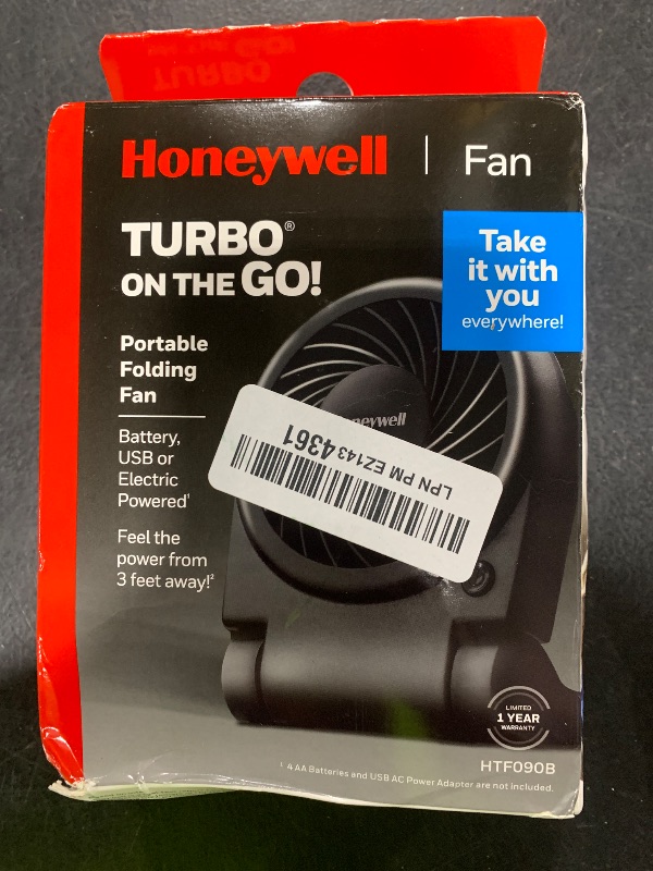 Photo 1 of Honeywell HTF090B Turbo on the Go Personal Fan, Black – Small, Portable Fan
