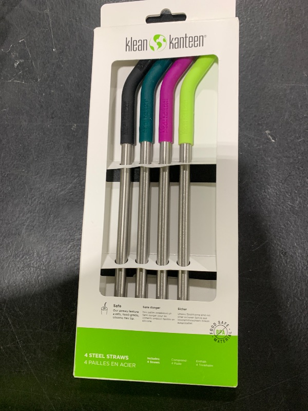 Photo 1 of Klean Kanteen Straw 4-pack, Stainless Steel with Safe, Removable Silicone Tips - 8mm Diameter - Multi-Color, One Size (1005789)