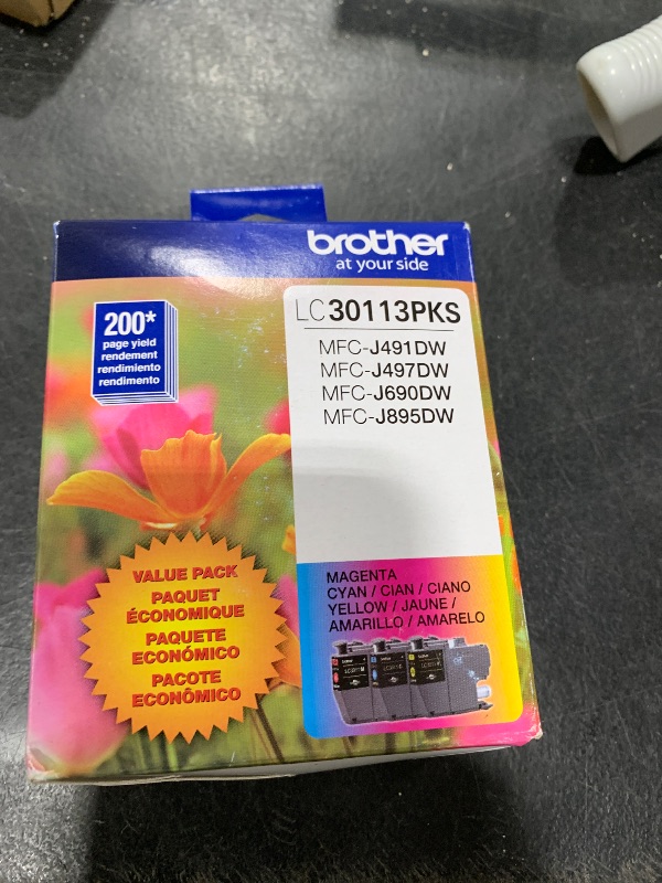 Photo 1 of Brother Genuine LC30113PKS 3-Pack Standard Yield Color Ink Cartridges, Page Yield Up to 200 Pages/Cartridge Includes Cyan, Magenta and Yellow, LC3011