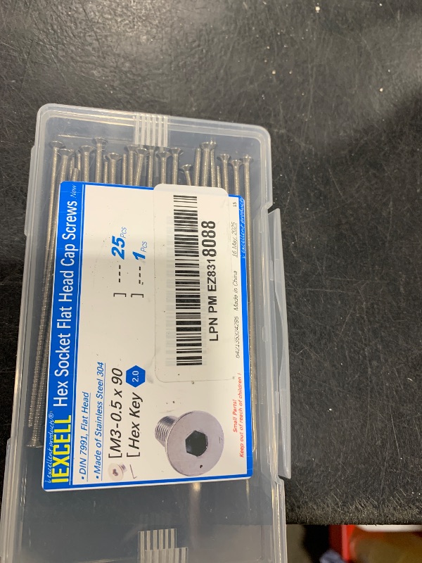 Photo 1 of iexcell 25 Pcs M3 x 90mm Thread Pitch 0.5 mm Stainless Steel 304 Hex Socket Flat Head Cap Screws Bolts Kit