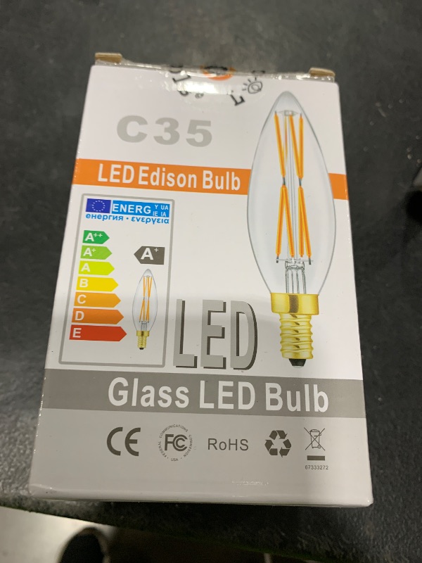 Photo 1 of E12 Edison 8W LED Bulb, 100 watt Equivalent Candelabra Dimmable Chandelier Light Bulbs 3000K Soft White Clear 850lm E12 Vintage LED Filament Vintage Candle Bulb with Decorative,4-Pack. (3000k)
