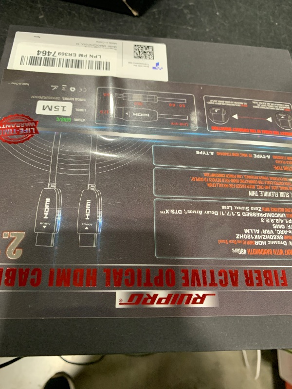 Photo 1 of RUIPRO 8K Fiber Optic HDMI Cable 50 Feet 48Gbps 8K60Hz 4K120Hz Dynamic HDR eARC HDCP2.2/2.3 for RTX4080/4090/3080/3090, Xbox S/X, PS5/4, AVR, Projector, LG/Samsung/Sony TV
