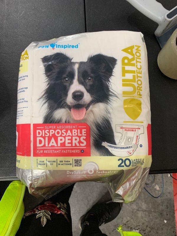 Photo 1 of Paw Inspired 20ct Disposable Dog Diapers | Female Dog Diapers Ultra Protection | Diapers for Dogs in Heat, Excitable Urination, or Incontinence (Large)
