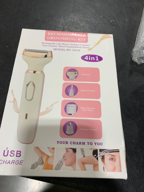 Photo 1 of Electric Razor for Women Bikini Trimmer, MKIOVH Women's Cordless Portable 4 in 1 Painless Shaver, ?for face Legs Brows Nose Detachable Head USB Rechargeable Hair Trimmer (White)