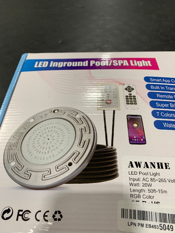 Photo 1 of Awanhe Inground Pool Light, 20W LED with Controller, Remote and APP Control, Color Changing Underwater Swimming Pool Light with 50 Foot Cord