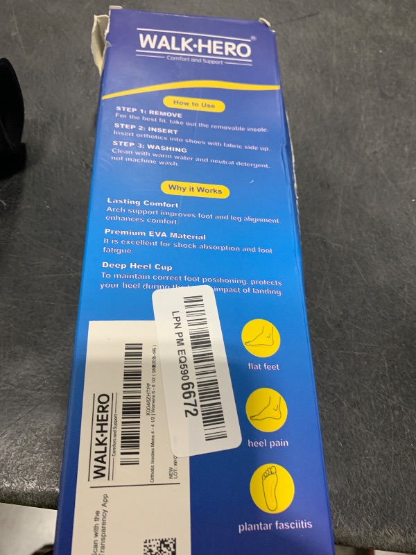 Photo 1 of Plantar Fasciitis Feet Insoles Arch Supports Orthotics Inserts Relieve Flat Feet, High Arch (Mens 4-4 1/2 | Womens 6-6 1/2)