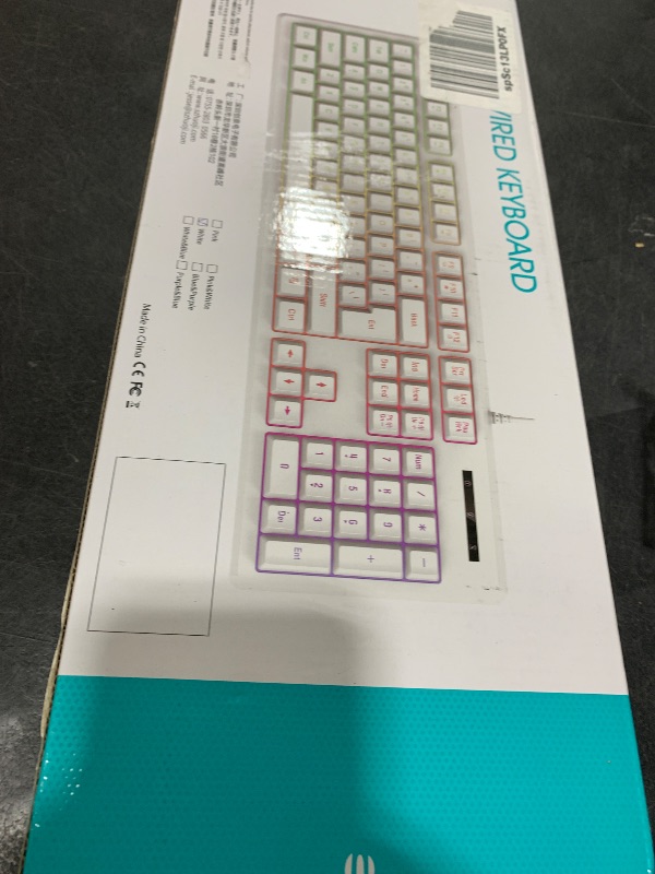 Photo 1 of HUO JI White Gaming Keyboard USB Wired with Rainbow LED Backlit, Floating Keys, Mechanical Feeling, Spill Resistant, Ergonomic for Xbox, PS Series, Desktop, Computer, PC