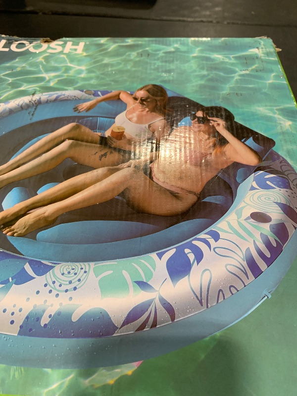 Photo 1 of SLOOSH Inflatable Tanning Pool Lounger Float,72" x 65" Pool Floats Adult with Pillow,Luxury Fabric Large Suntan Tub Raft Floatie,Sunbathing Bed Lounge for Water Blow Up Kids Ball Pit Party Gifts,Blue
