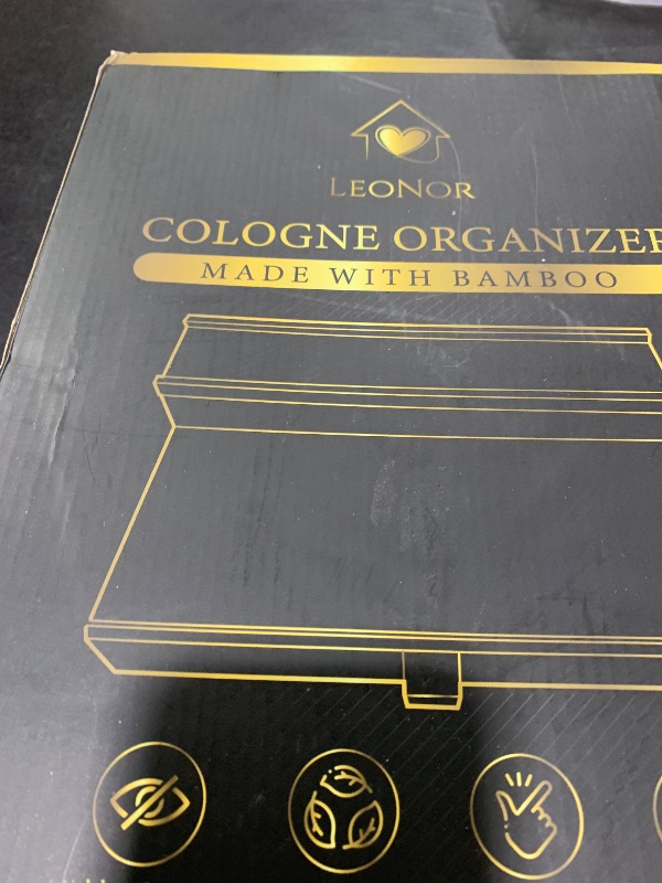 Photo 1 of LeoNor Cologne Organizer for Men - Bamboo Cologne Shelf - Minimalist Style Bamboo Organizer w/Hidden Storage - Durable 2 Tier Black Dresser Organizer | Cologne Stand | Perfume organizer for dresser