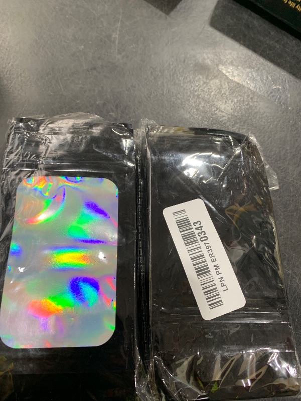 Photo 1 of LOKQING 100 Pcs Holographic Bags Black Mylar Bags with Clear Window Packaging Bags for Food Storage Sealable Bags for Small Business(3×5Inch)