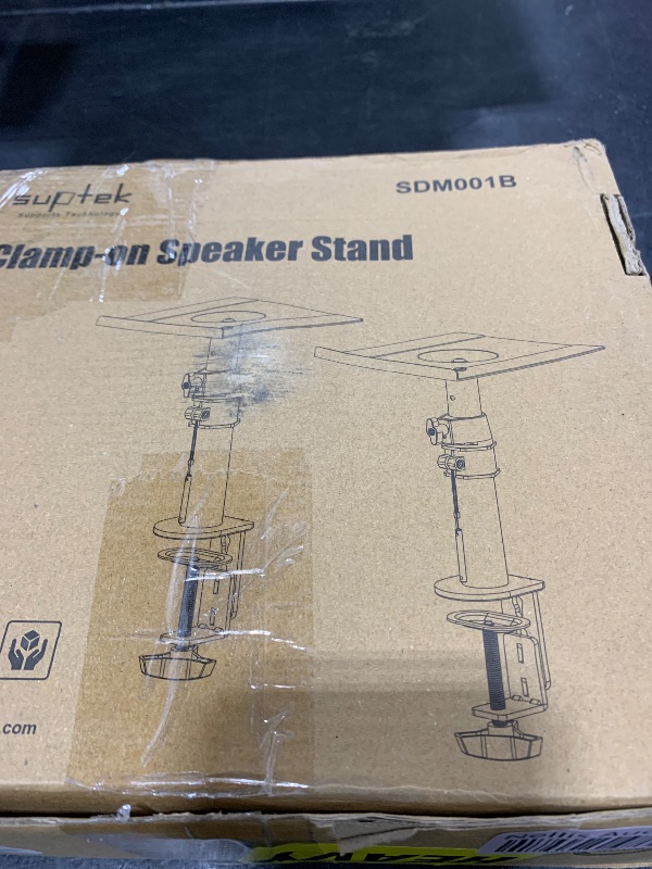 Photo 1 of suptek Clamp-on Speaker Stand Desk Mount Set, Height Adjustment, Tilt, Swivel, 9.6 x 8.8 inch Trays, Universal Audio Holders for Computer and Bookshelf Speakers, Elevated Sound, 2 Pack, Black, SDM001B
